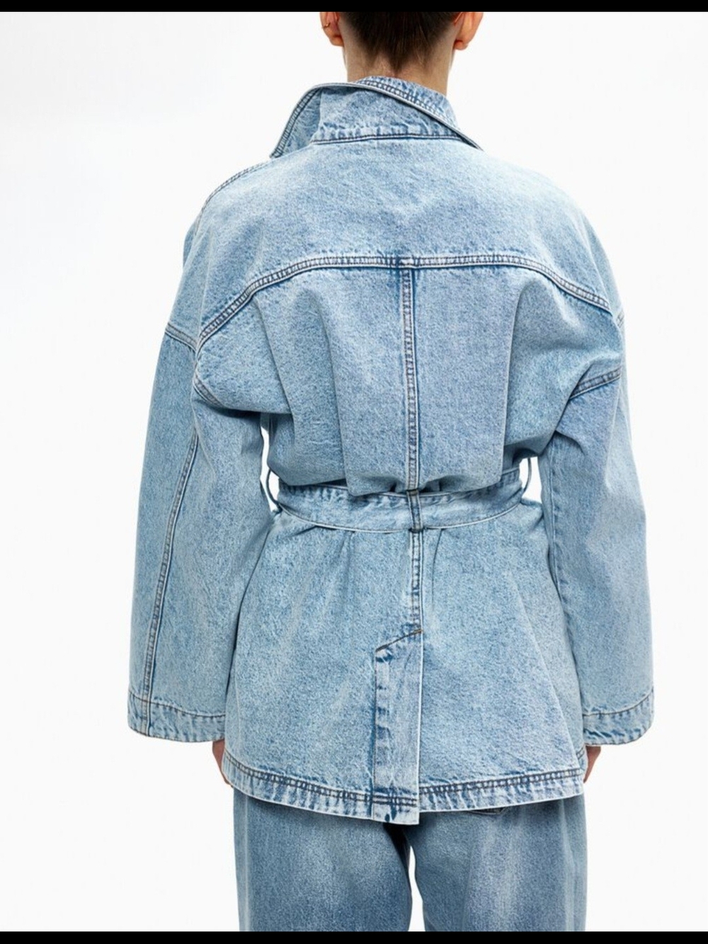 H&M NWT Light Blue Washed Denim Tie Belt Jacket - Picture 4 of 5